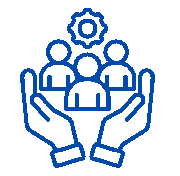 Hands protecting people under gear icon